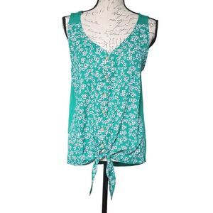 Fortune & Ivy Women's Size Large Green Purple Floral Button Down Front Knot Top